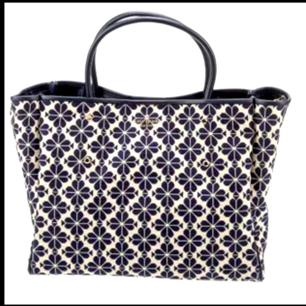 Kate Spade Navy Flower Jacquard  Medium Tote Bag used very gently - Picture 3 of 13